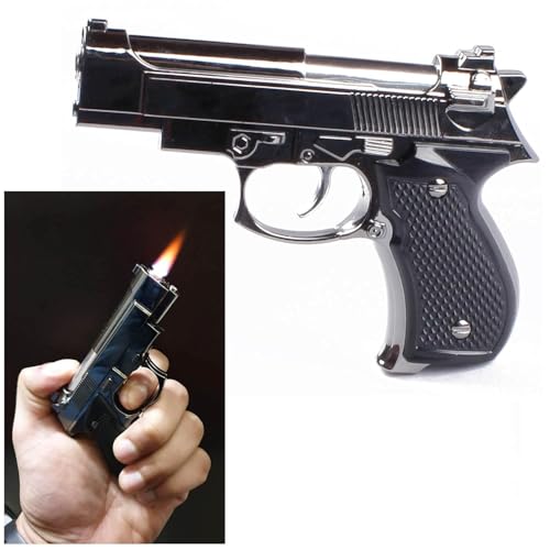Image of Mini Beretta Pistol Shape Windproof Jet Flame Refillable Refillable Without Gas Small Pistol /Gun Shaped Heavy Metal Pocket Lighter Pocket Lighter (Silver)