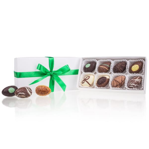 White XL With Eggs - Osterei-Pralinen - 8 handgefertigte Eier-Pralinen in weißer Schachtel | Schokolade | Geschenk…