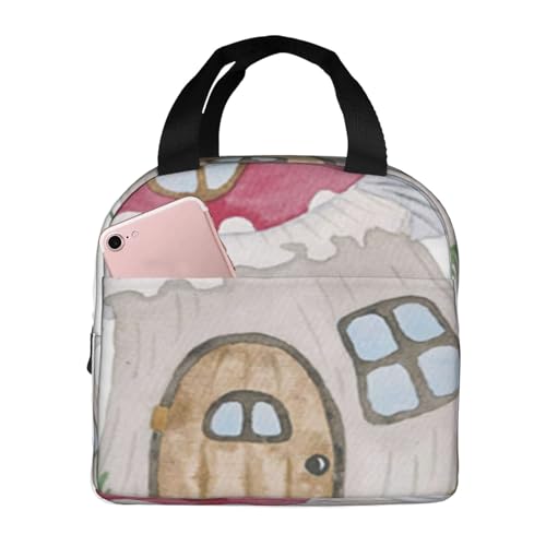 断熱ランチバッグ 大容量 防水 熱漏れ防止 スタイリッシュで丈夫 仕事、学校、アウトドア活動に便利 男女兼用 (青いノームハウス 水彩画 手 かわいい 子供っぽい 漫画 ファンタジー)