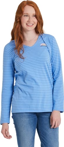 Women's Long Sleeve Striped Hooded Crusher Tee - Sun Rainbow Cornflower Blue