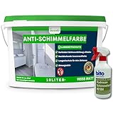 derendo Anti Schimmelfarbe 2.0 für feuchte Räume Badezimmer Schlafzimmer Wandfarbe innen weiß sehr hohe Deckkraft Schimmelbeseitigung Schimmelentferner Langzeitschutz (10 Liter + Schimmelentferner)