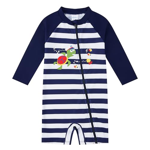 Image of Baby Boy Swimsuit Rash Guard Shirts Toddler Boy Swimwear Full Zipper UPF 50+ Sun Protection Infant One Piece Bathing Suit