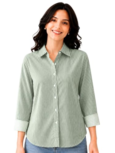Image of Cotton Striped Shirt for Women with Long Sleeves, Ultra-Soft Cotton Blend, Regular Fit Womens Stylish Casual Shirt, Formal, Party, Beach, Summer Wear