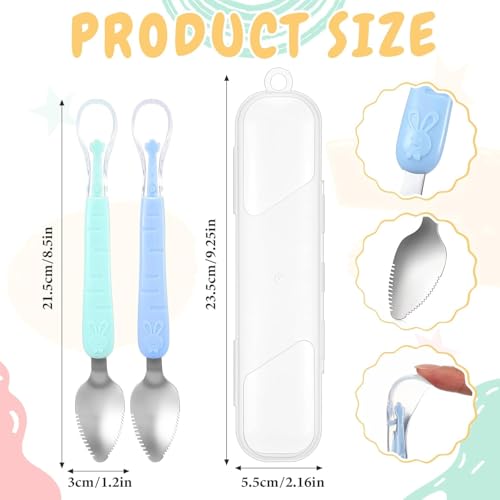 Image of Tony Stark Baby Double Side Head 2 in 1 Silicone Food Spoon, Stainless Steel Fruit Scraper for Baby & Toddler, Fruit Scraping & Feeding Spoons with Travel Case (Multi Color)