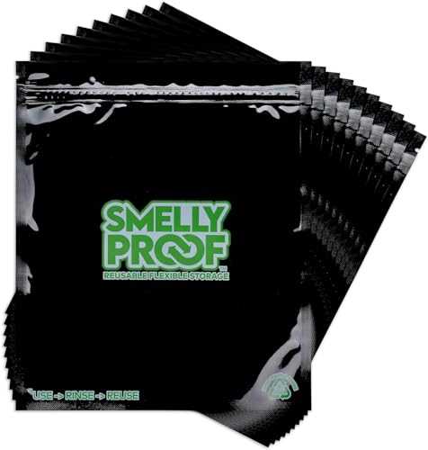 Smelly Proof 5X Large 24CM X 28CM Resealable Black Bags, Green, 5 Reusable Plastic Storage Bags with Zipper, Food Preservation for Strong-Smelling Items, 5 Pieces