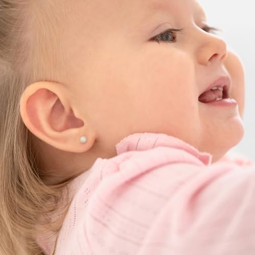 925 Sterling Silver Bezel Set Simulated Opal Safety Screw Back Earrings For Toddler and Little Girls - Children's Small Simulated Opal Earrings - Dainty Earrings for Toddler Girls3