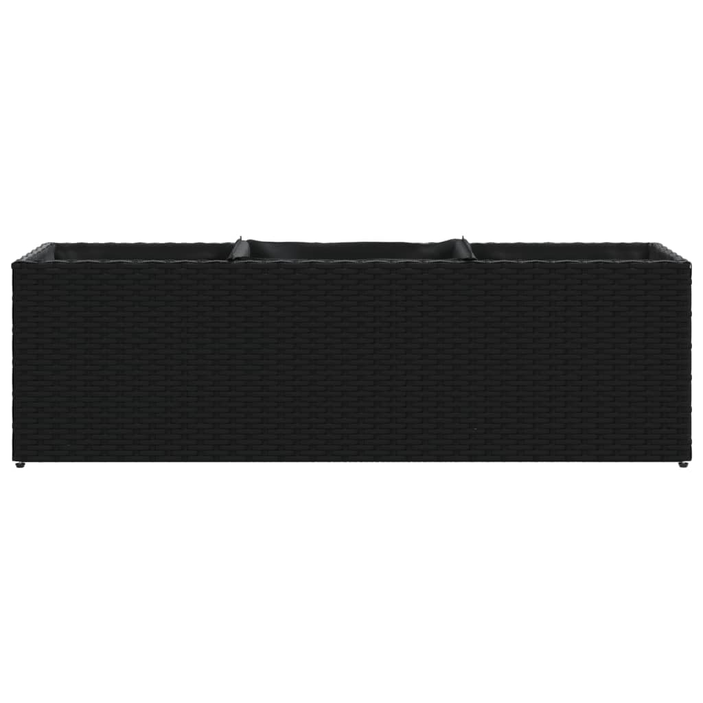 Donica ogrodowa z 3 wkładami czarna 105x30x32 cm rattan PE odporna na warunki atmosferyczne skrzynia balkonowa do kwiatów z wytrzymałym stelażem stalowym