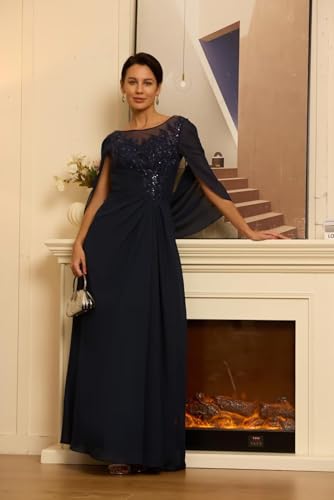 Lace Appliques Mother of The Bride Dresses with Cape for Weding A Line Ruched Chiffon Formal Dress2