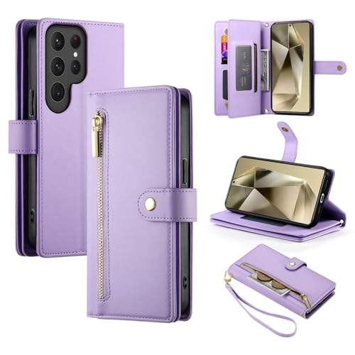 Étui portefeuille Samsung S24 violet avec fermeture éclair et porte-cartes
