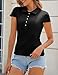 FreeCute Womens Deep V Neck Tops Casual Cap Sleeve Polo Shirts Collared Button Up Ribbed Knit Tees Black