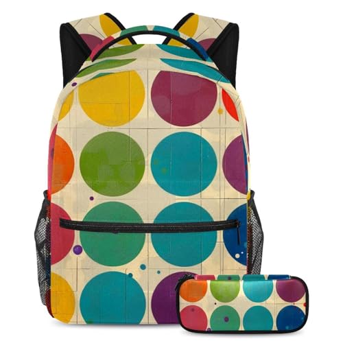 Sac d'école grande capacité avec trousse Lot de 2 Cercles colorés amusants