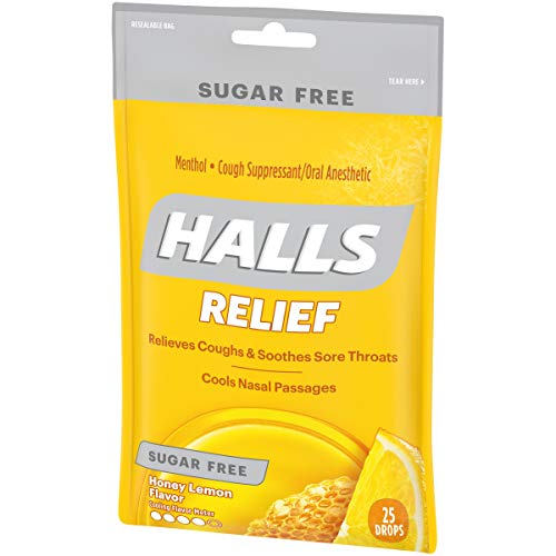 Halls Relief Honey Lemon Sugar Free Cough Drops, 25 Drops #TOP3