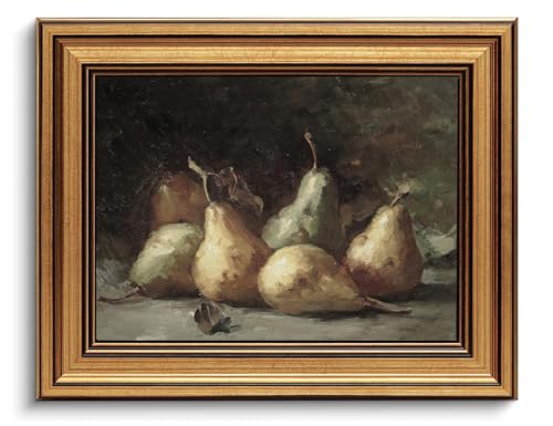 Gold Framed Wall Art Vintage Pear Still Life Canvas Art Farmhouse Fruits