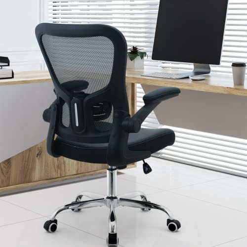 X Xishe Office Chair,Pu Cushion Ergonomic Desk Chair,Mesh Mid Back Height Computer Chair,Flip-Up Armests Home Computer Chair,Adjustable Lumbar Support Task Chair With Soft Seat,Black #TOP1