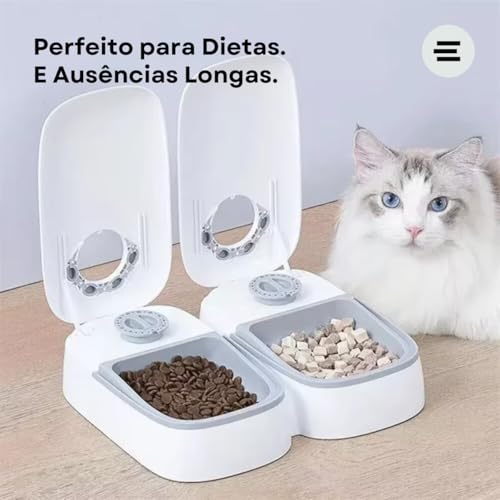 ETHMIX, Alimentador, Comedouro, Duplo para Gatos e Cachorros, Programável, Cinza