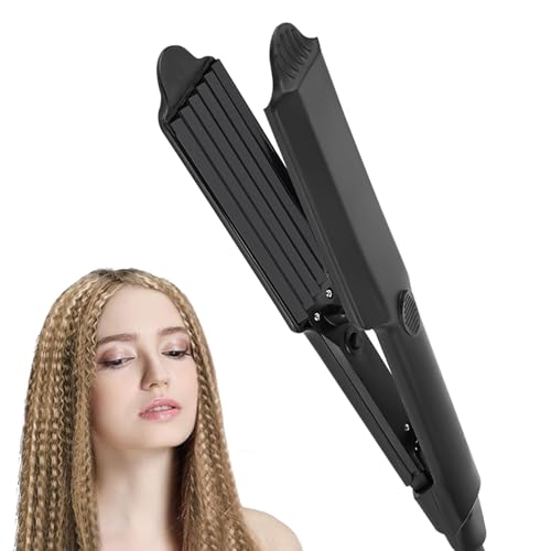 DSXVJHD Hair Crimper for Women, Professional Hair Curler, Ceramic Crimper Wave Curling, Iron Wand Wet Dry Styling Tool for Fluffy, Corn, Perm, Waves, Straight Hairstyle (Black-1)