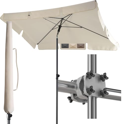 Menz Sonnenschirm Balkon - 3-IN-1 Sonnenschutz Balkon SET in Beige, UPF 50+ Sonnenschirm rechteckig 200 x 125cm + stabiler Sonnenschirmhalter Balkongeländer + Sonnenschirmhülle