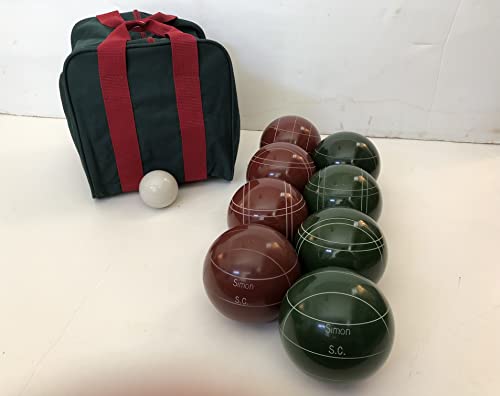 BuyBocceBalls Listing - Made in USA, Premium Quality Engraved Tournament Bocce Set - 110mm Dark Red and Green Balls, Nylon Bag, 998 Grams (2 lbs. 3.2 oz.). Various Bag Colors
