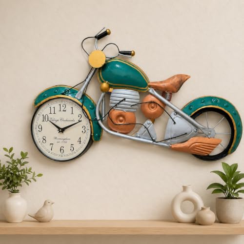 Image of SHREE 'O' GREEN TECH - Large Handcrafted Iron Motorcycle Big Wall Art Bullet Bike Metal Sculpture Decorative Wall Hanging for Home Living Room Office Garage (27 x 16 Inch)