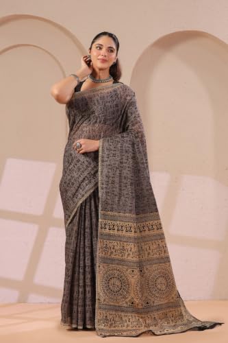 Image of TAMAIRA FASHION Mulmul Pure Cotton Saree For Woman Warli Printed |Office Wear Daily Wear Sarees For Women Without Blouse Piece(Available in 16 Colours)