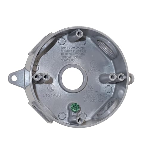 SIGMA ENGINEERED SOLUTIONS 143854 Round Metal Electrical Outlet Box, Weatherproof, Easy Mount, White, (5) 1/2-Inch Holes by Sigma Engineered Solutions - Used condition - US$7.04