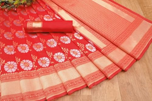Image of Flosive Women's Kanjivaram Silk Saree With Handloom Weaving Work With Blouse Piece