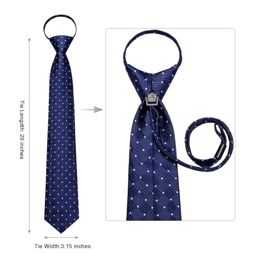 Image of Hi-Tie Zipper Ties for Men Pre-tied Tie Set Lapel Pin Pocket Square and Cufflinks Formal Business Wedding Adjustable Necktie