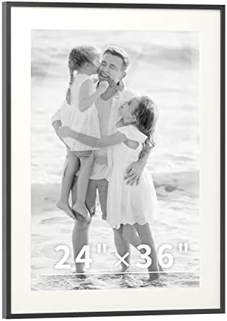 Nuggicet 24x36 Picture Frame Black or 20x32 with Mat, Aluminum Metal Wall Mount Acrylic Photo Frame for Artwork,UV Acrylic,Portrait,Poster,Wedding Picture,Family Picture Oil Painting