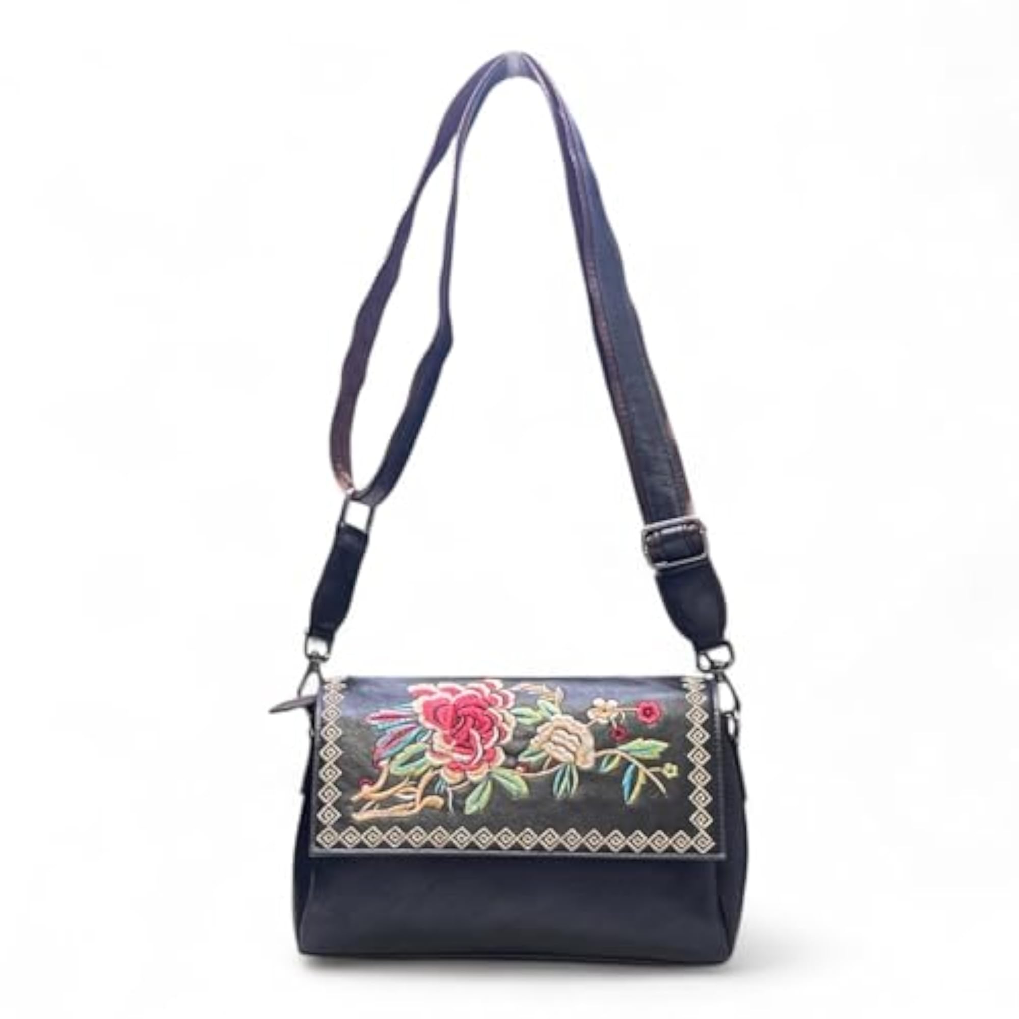 PU Leather Embossed Rose Flower Crossbody Shoulder Bag for Women