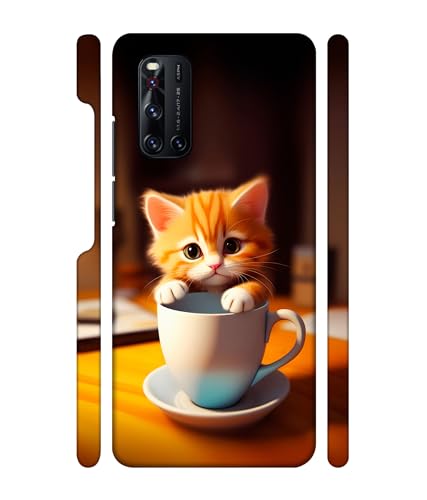 Image of ''Cute Cat with Cup'' Printed Hard Mobile Back Cover & Case for Vivo V19, Designer | Protective & Premium Cover & Case
