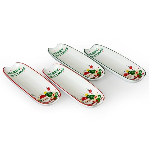 Image of Cinf Ceramic Corn Cob Holders Set of 4, 8.8 inch Christmas Serving Dishes | Stable non-slip base, easy cleanup, microwave safe, dishwasher safe, oven safe, durable ceramic construction