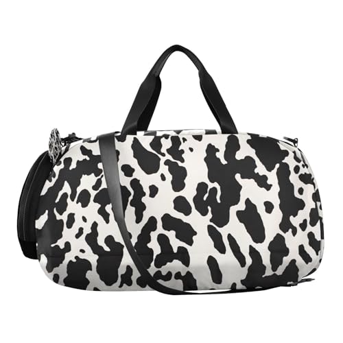 YETTASBIN Sport Travel Duffel Bag for Girls Boys, Cow Print Large Waterproof Weekender Overnight Bag, Detachable Shoulder Strap Gym Bag with Shoe Compartment & Wet Pocket2
