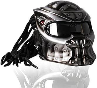 Motorcycle Helmet, Creative Predator Motorcycle Locomotive Full Face Helmet with Led Warning Lights and HD Anti-Fog Lenses for Outdoor Riding Or Club Parties, DOT Certified,Black a,M