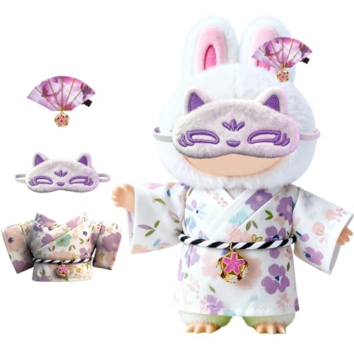 Image of Clothes for LABUBU 6.7inch (17cm) Doll, Cute Outfit Small Dress and Hairpin, Dress Up, Accessories (No Doll) (Purple Kimono)