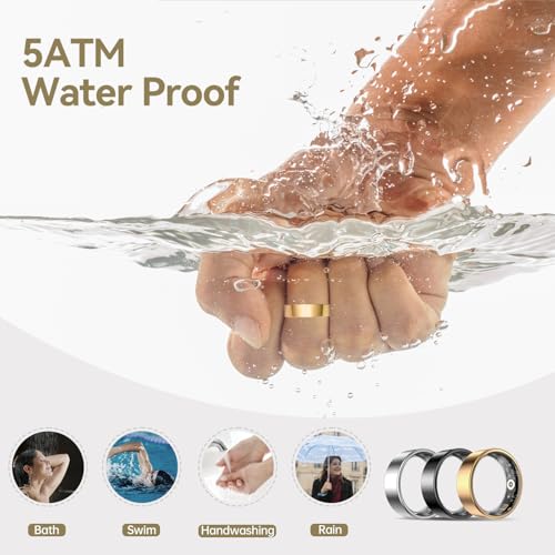 Image of Smart Ring for Women & Men, Fitness Tracker with Heart Rate, Blood Oxygen, Sleep Monitoring, Long-Lasting Battery, IP68 Waterproof (Gold, 9)