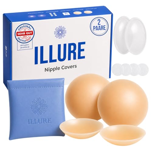 ILLURE Premium Nippelpads Damen 8 cm Nipple Cover selbstklebend wiederverwendbar & waschbar hypoallergenes Silikon dünne Brustwarzenabdeckung für rückenfreie Kleider Tops & Alltag mit Tasche