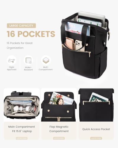 Image of LOVEVOOK Laptop Backpack for Women, 15.6 Inch Work Laptop Bag with USB Port, Fashion Teacher Nurse Backpack Purse, Waterproof Travel Computer Backpack with Organizer Bag, 2PCS, Black
