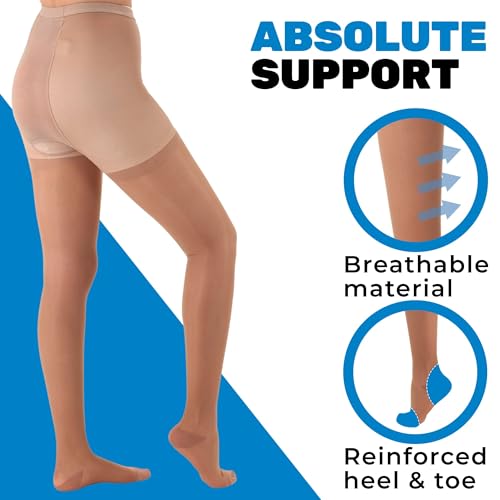 made in usa - sheer compression pantyhose for women 20-30mmhg - graduated support compression tights for varicose veins circulation edema pain relief - beige medium - a207be2