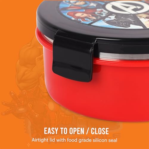 Image of CELLO Kidzbee Pluto Mighty Heroes Insulated Kids Lunch Box, Black | Silicone Food-Grade Seal Lid | 3D Touch & Feel Designs Tiffin | Leak Proof & Secure 4 Sided Click Locks | Ideal for School & Picnic
