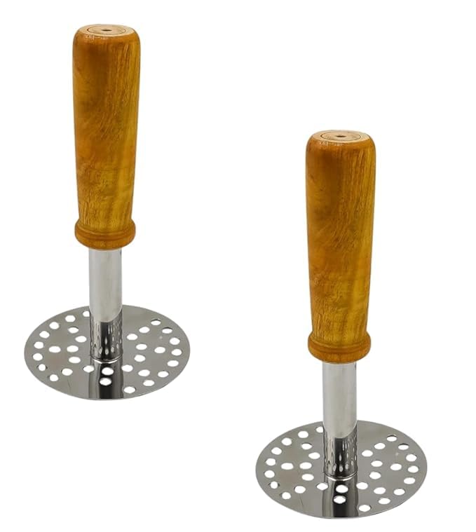SORATH Stainless Steel Potato Masher with Wooden Handle – Heavy-Duty Handheld Kitchen Tool for Smooth Mashing – Ergonomic Grip & Durable Design for Potatoes, Vegetables (Set of 2) SORATH Stainless Steel Potato Masher with Wooden Handle – Heavy-Duty Handheld Kitchen Tool for Smooth Mashing – Ergonomic Grip & Durable Design for Potatoes, Vegetables (Set of 2)