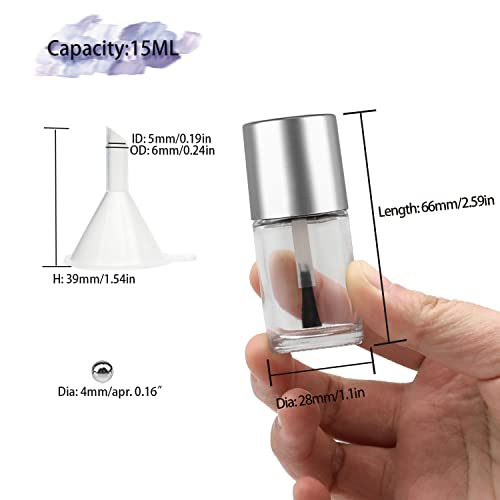 6PCS Empty Nail Polish Bottles with Brush, Empty Refillable DIY Glass Nail Polish Bottles with Funnel & Mixing Balls (15ML, Silver)2