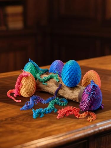 Image of 3D Printed Dragon Egg with Poseable Dragon - Interactive Ornament-Unique and Mysterious Desktop Pets