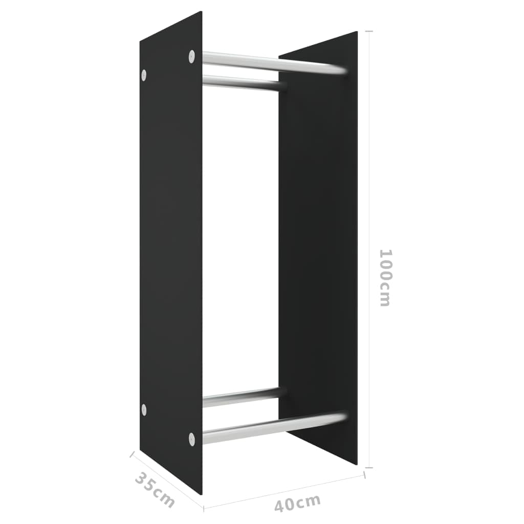 Brennholzregal Schwarz 40x35x100 cm aus gehärtetem Stahl und Glas, platzsparender Kaminholzständer mit Wandhalterung, wetterfestes Holzlager für Ofen, Kamin und Feuerstelle