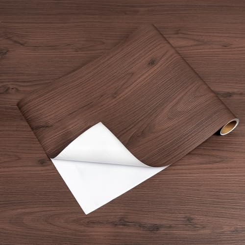 RomDeco Rollo de vinilo para suelos de despegar y pegar, 12 x 118 pulgadas, azulejos de piso impermeables para baño, cocina, pasillo, color marrón nogal