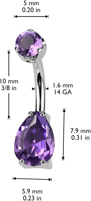 Pierced Owl 14GA ASTM F-136 Implant Grade Titanium Internally Threaded Teardrop Shaped Natural Stone Belly Button Ring