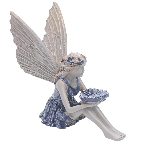 Marsrut Polyresin Sunflower Fairy Garden Statue - Sitting Angel Figurines with Bird Feeder | Decoration for Large Lawn, Bath, and Yard Outdoor Clearance (Size: 5.7 x 5.3 x 2.8)