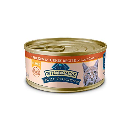 Blue Buffalo Wilderness Wild Delights High Protein Grain Free, Natural Adult Flaked Wet Cat Food, Chicken & Turkey 5.5 oz cans (Pack of 24)