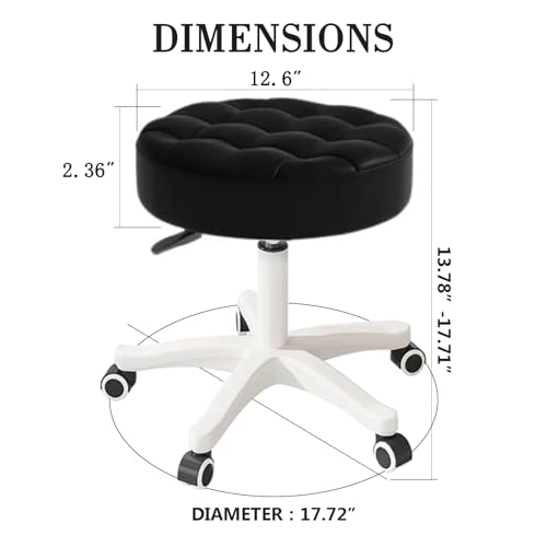 Image of Small Chair Round Rolling Stool with Wheels PU Leather Height Adjustable Swivel Drafting Work SPA Salon Stools Home Office Chair