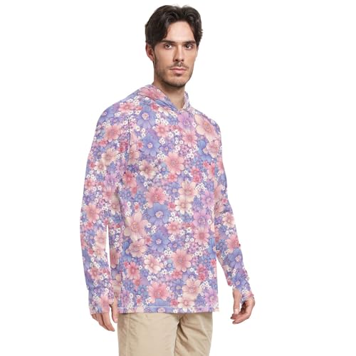 Beautiful Flowers Sun Shirts Hoodies for Men Long Sleeve Cooling Hoodies Fishing Shirt UPF 50+ S2