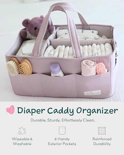 Image of Lily Miles Baby Diaper Caddy Organizer, Wipeable Diaper Organizer Basket with 8 Pockets for Newborn Essentials, Baby Shower Gifts, Nursery Tote Bag for Changing Table or Car (Rosy Lilac, Large)